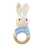 Sleeping Bunny Crochet Rattle - Blue Bow